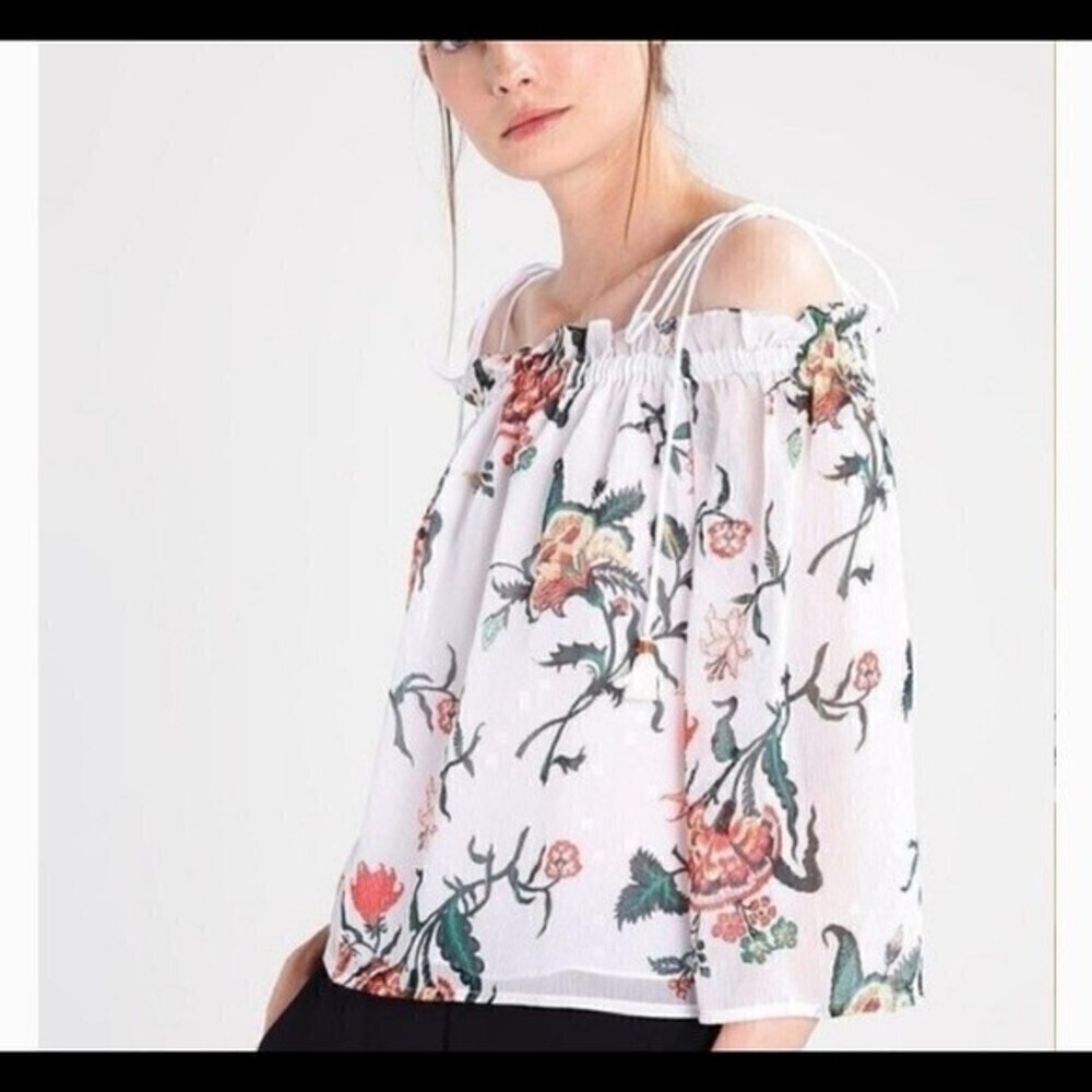 Club Monaco White Floral Print Janou Blouse Size S